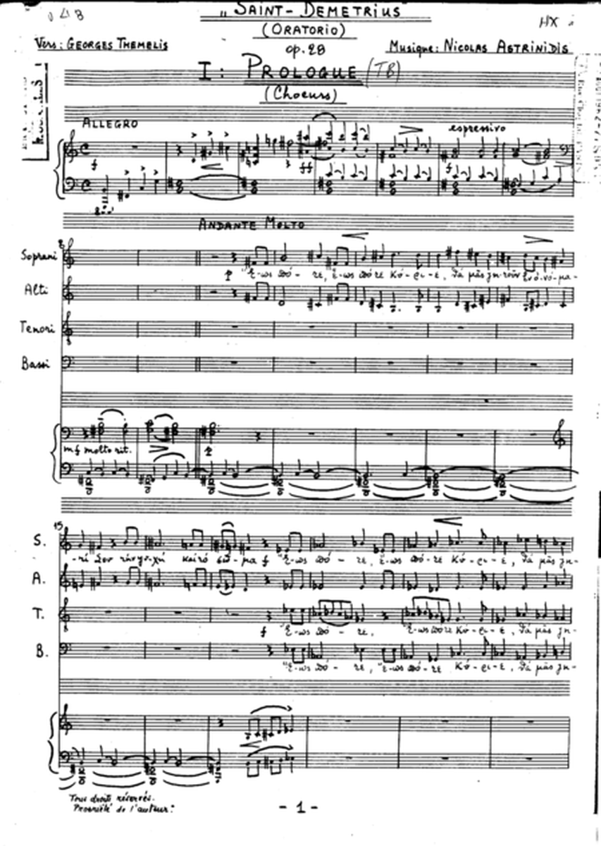Saint Demetrius (piano score, I-VIII)