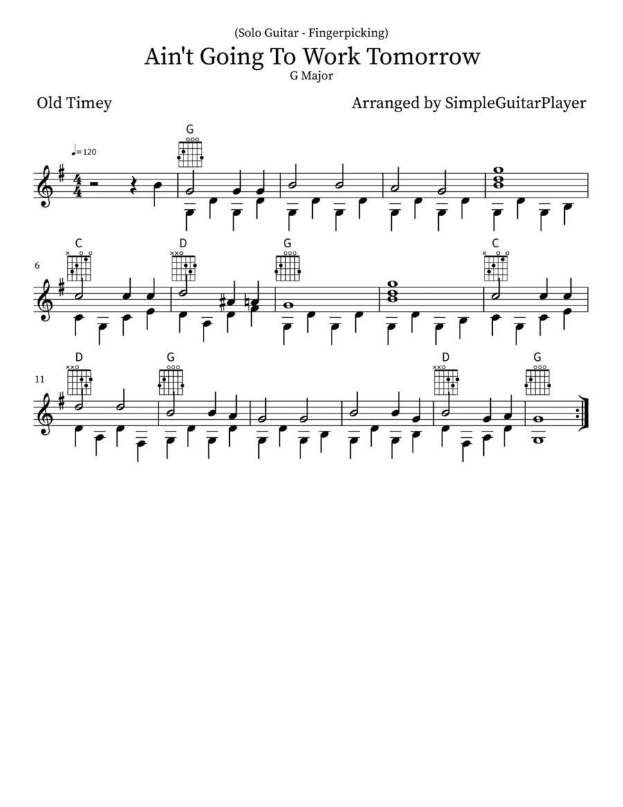 Ain't Goin' To Work No More (Fingerpicking) Acoustic Guitar scores gallery preview page 1