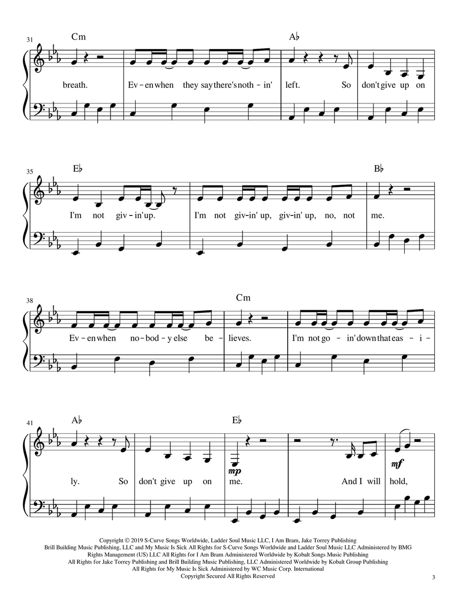 Don't Give Up On Me Piano, Vocal scores gallery preview page 3
