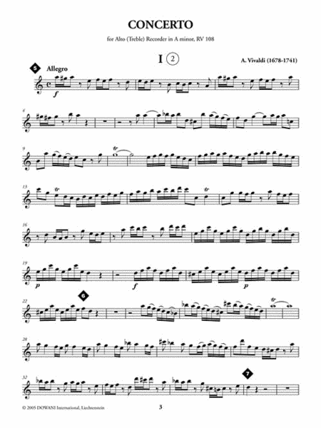 Alto (Treble) Recorder Concerto in A Minor RV 108 image number null