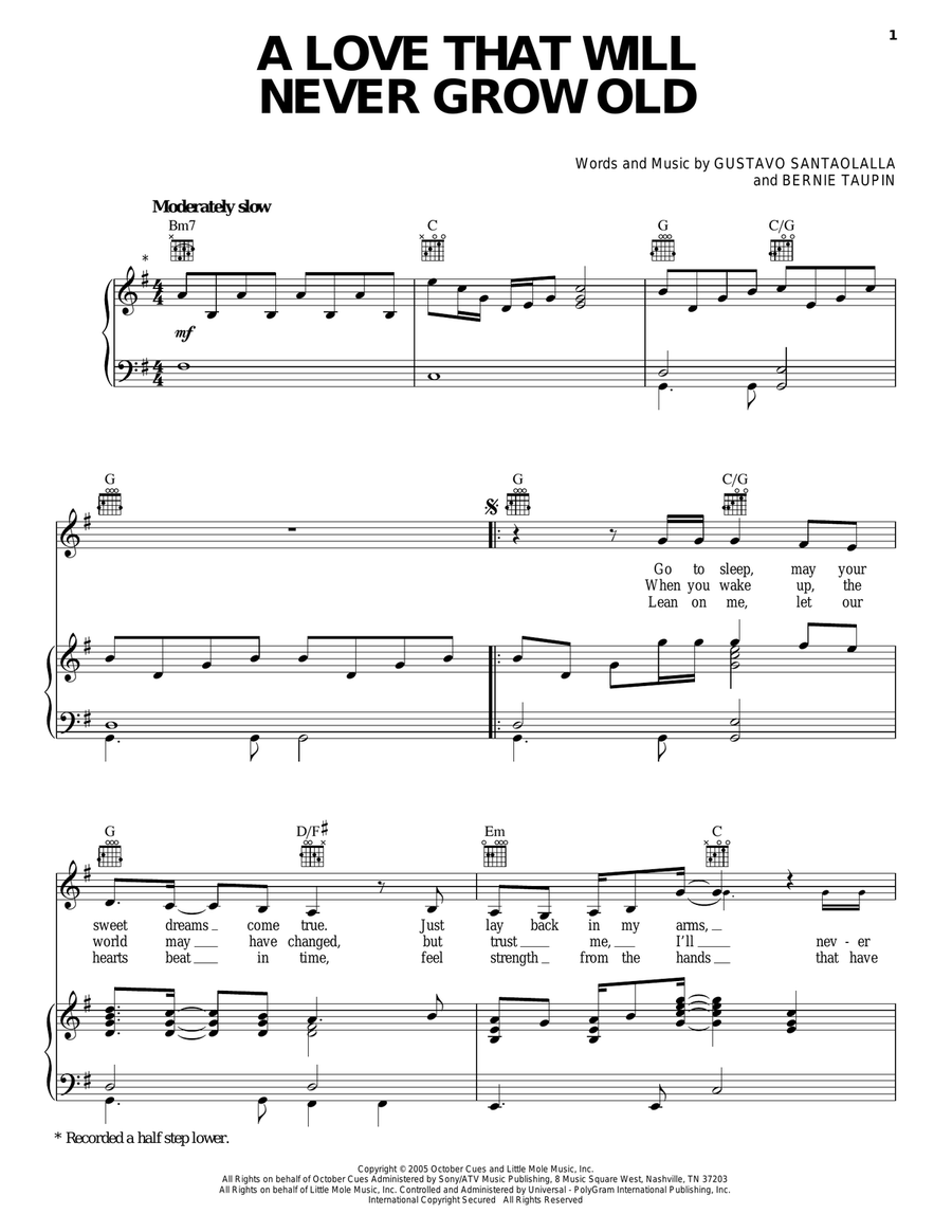 A Love That Will Never Grow Old Piano, Vocal, Guitar scores gallery preview page 1