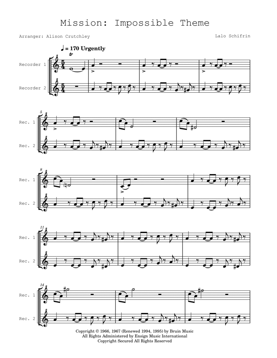 Mission: Impossible Theme Woodwind Duet scores gallery preview page 1