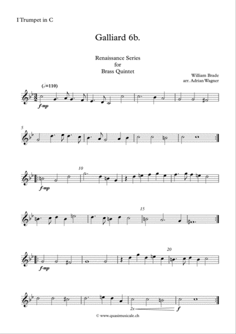 Galliard 6b. (William Brade) Brass Quintet arr. Adrian Wagner Brass Quintet scores gallery preview page 6