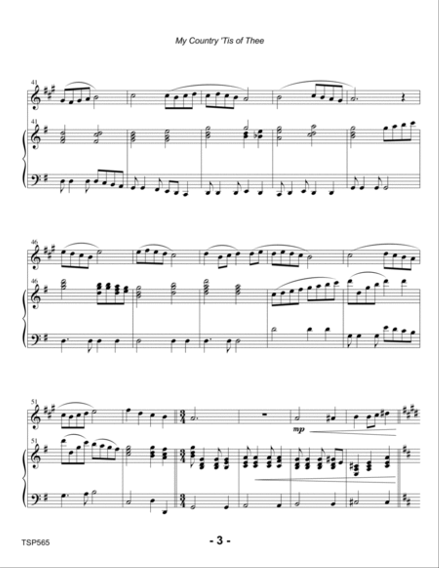MY COUNTRY TIS OF THEE (America) - TRUMPET SOLO with Piano Accompaniment Trumpet Solo scores gallery preview page 3