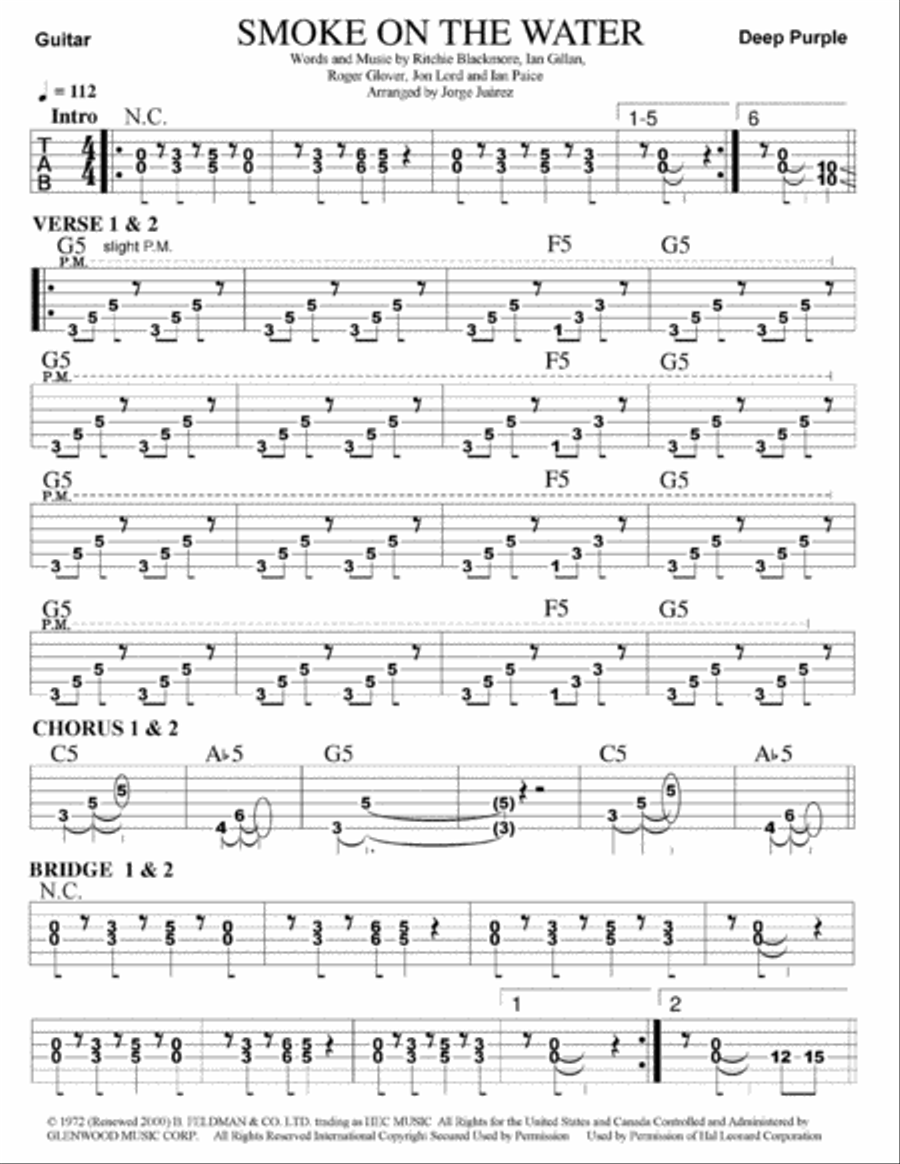 Smoke On The Water Guitar Tablature scores gallery preview page 1