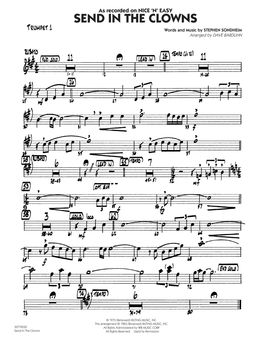 Send In The Clowns - Trumpet 1 Jazz Ensemble scores gallery preview page 1