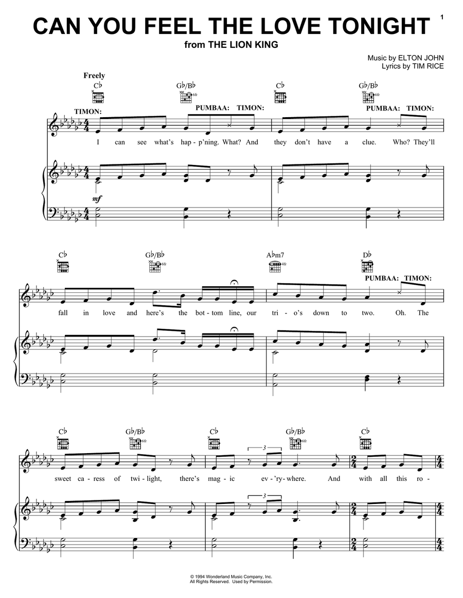 Can You Feel The Love Tonight (from The Lion King: Broadway Musical) Piano, Vocal, Guitar scores gallery preview page 1