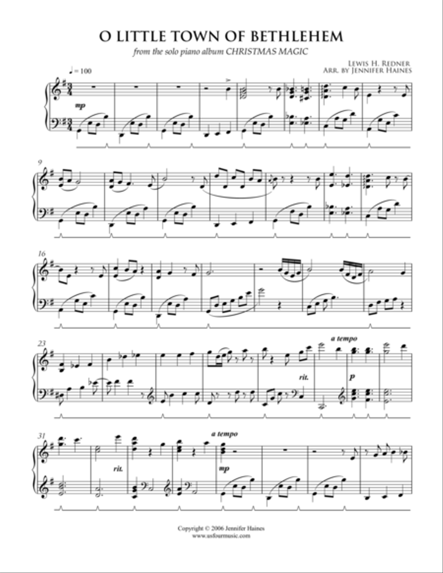 O Little Town Of Bethlehem Piano Solo scores gallery preview page 1