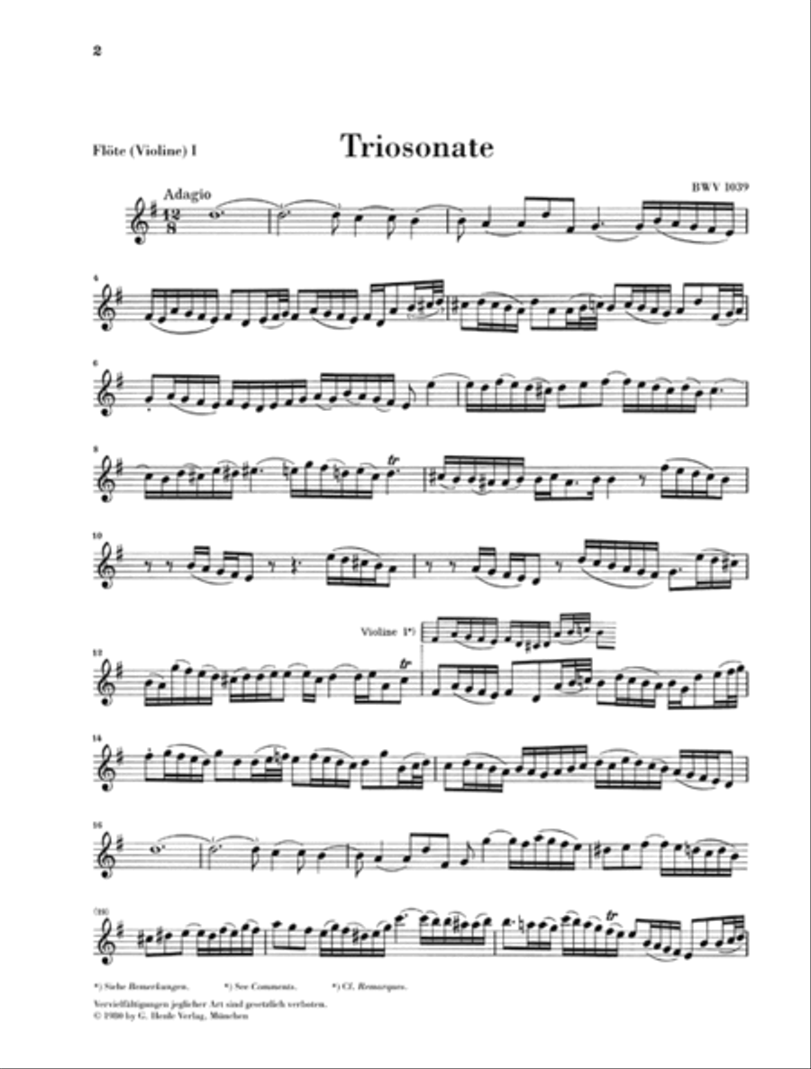 Trio Sonata for two Flutes and Basso Continuo in G major with reconstructed version for two Violins BWV 1039 Flute scores gallery preview page 3