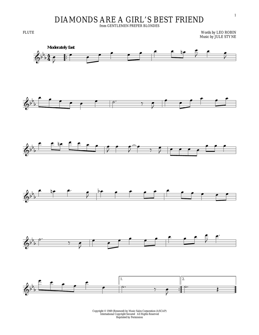 Diamonds Are A Girl's Best Friend Flute Solo scores gallery preview page 1