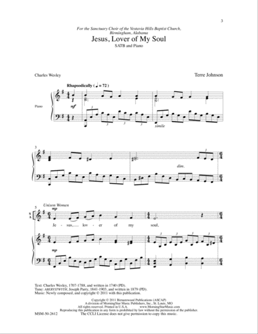 Jesus, Lover of My Soul Jesus, Lover of My Soul 4-Part scores gallery preview page 2