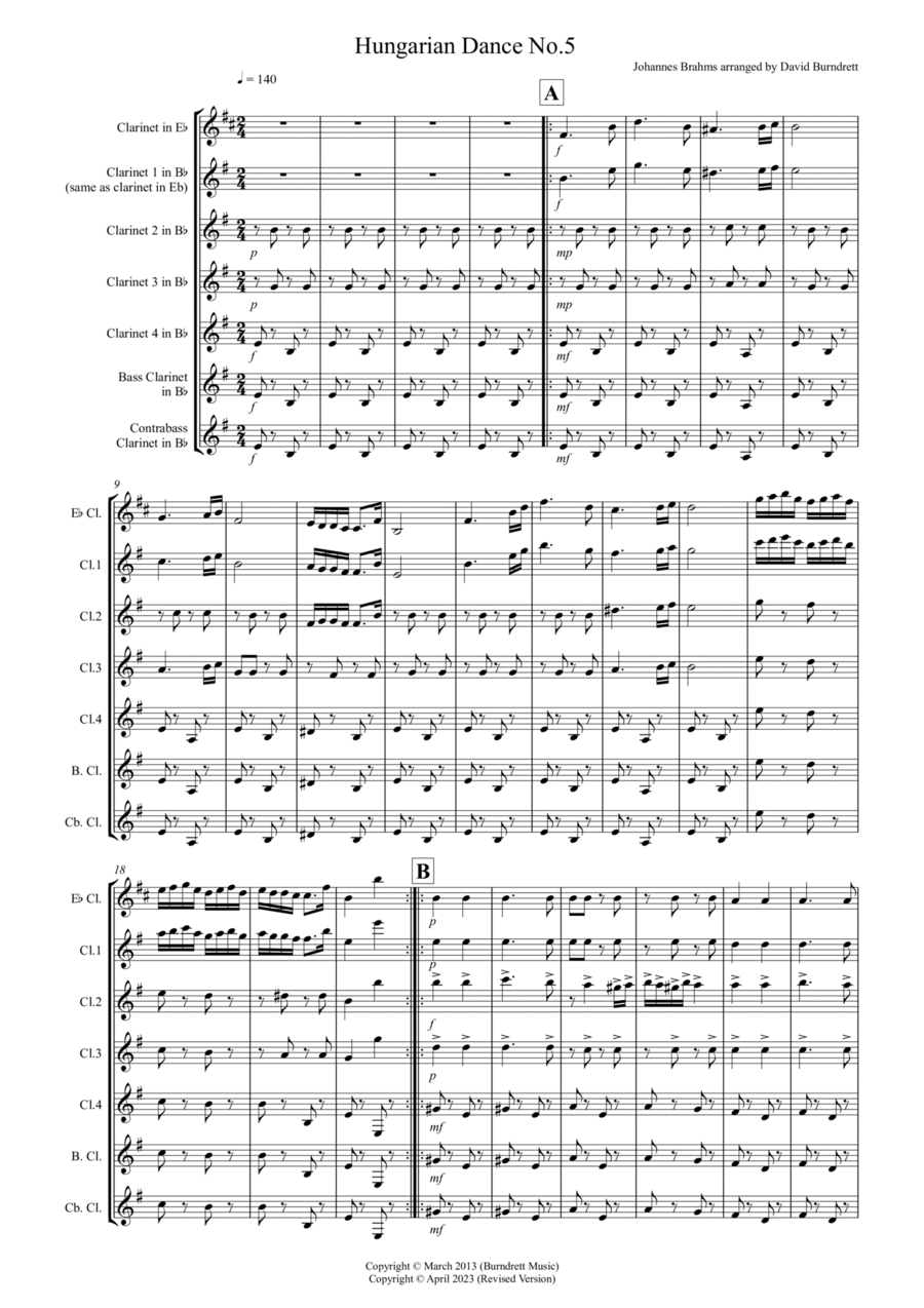 Hungarian Dance No.5 for Clarinet Choir Clarinet Choir scores gallery preview page 1