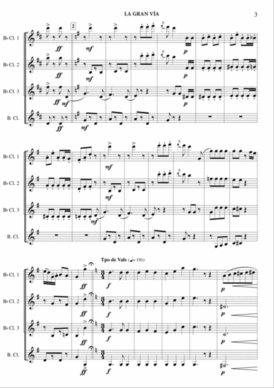 La Gran Vía La Gran Vía Clarinet Quartet scores gallery preview page 4