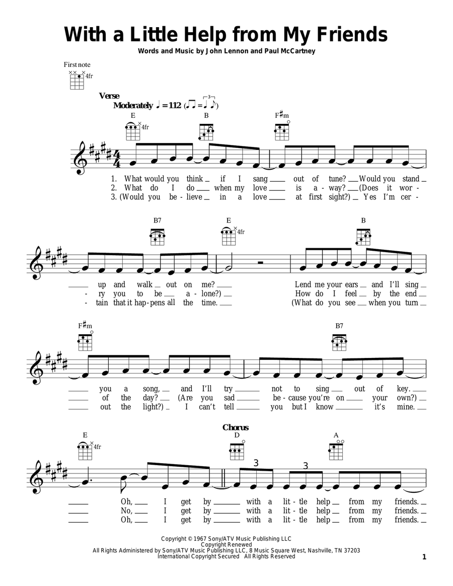 With A Little Help From My Friends Ukulele scores gallery preview page 1