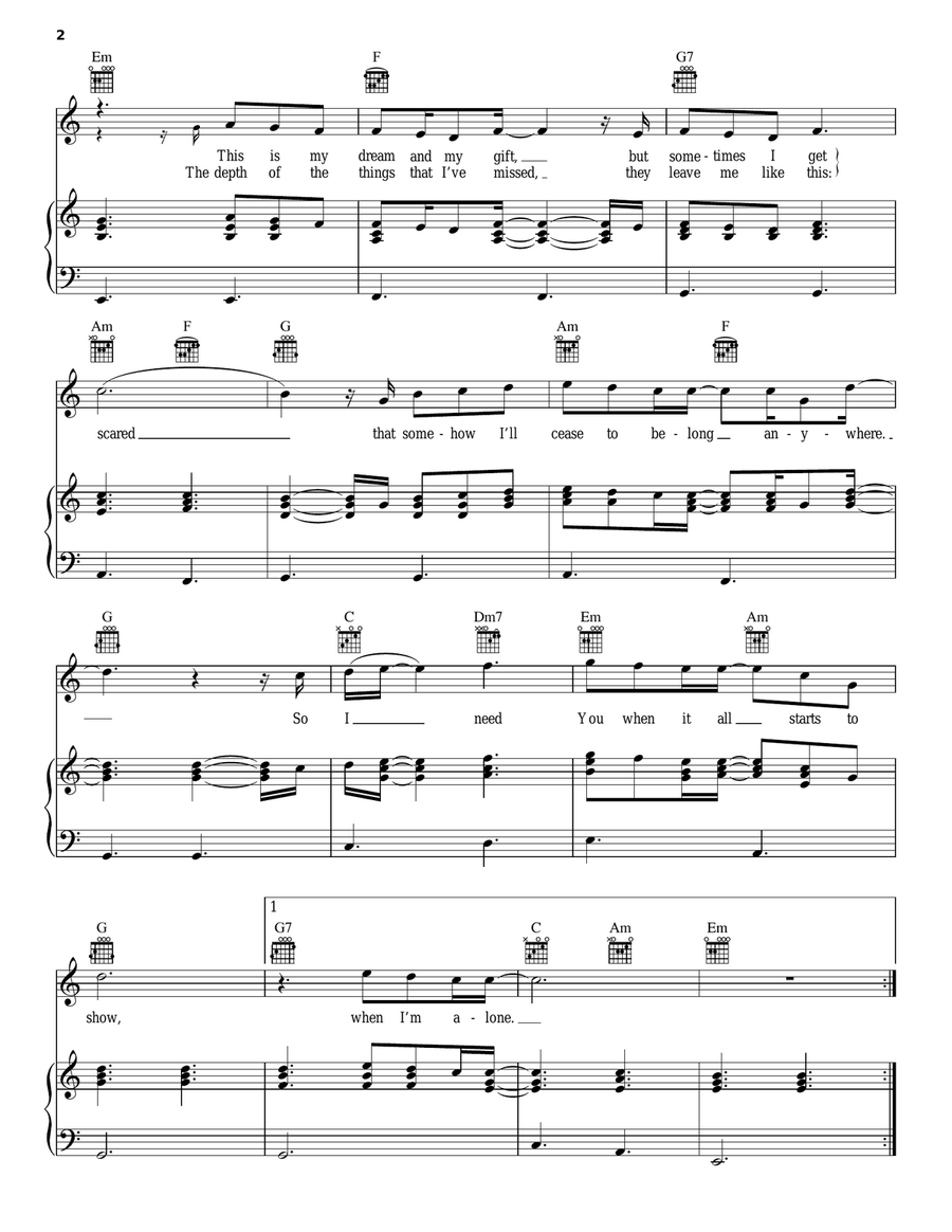 When I'm Alone Piano, Vocal, Guitar scores gallery preview page 2