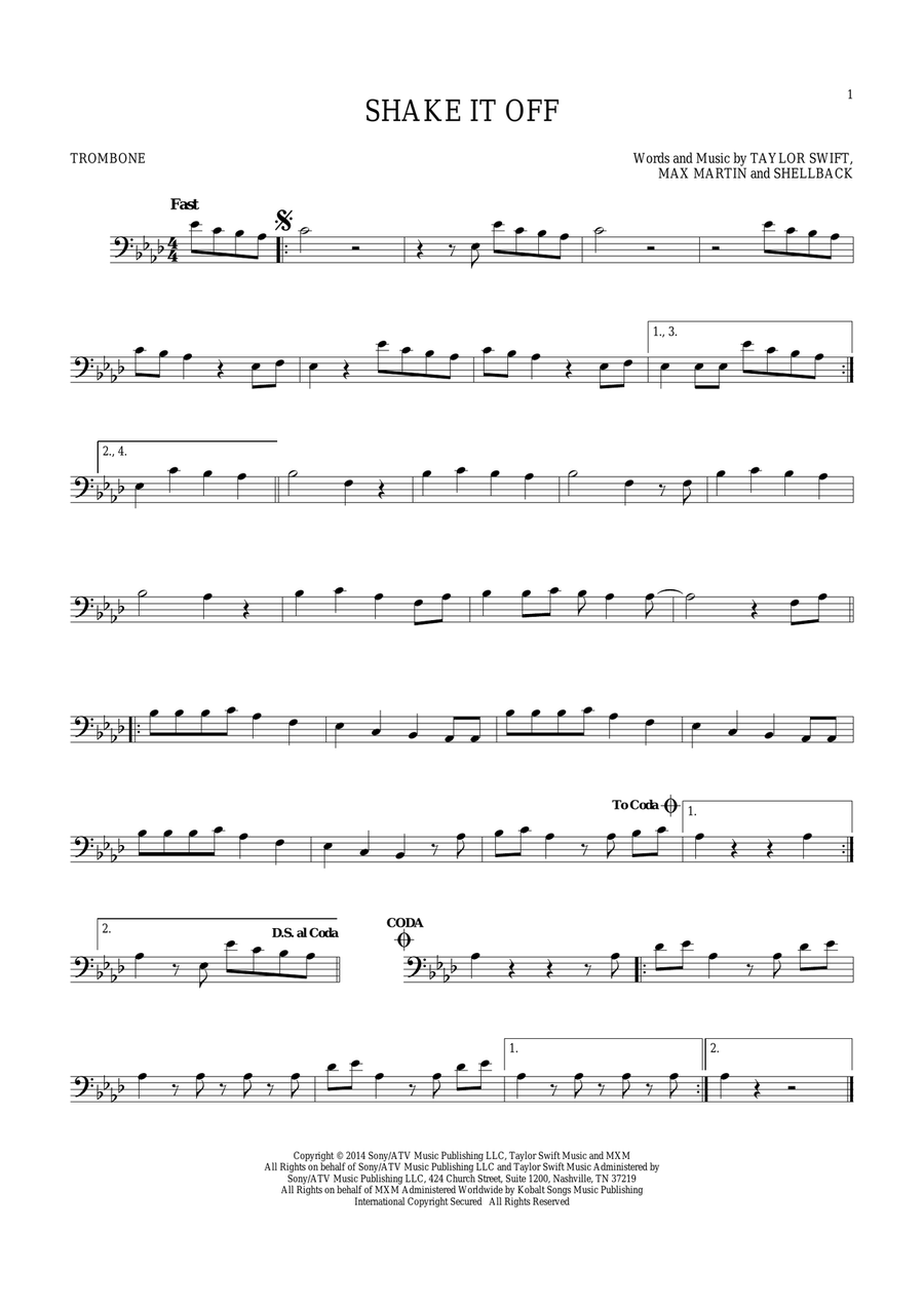 Shake It Off Trombone Solo scores gallery preview page 1