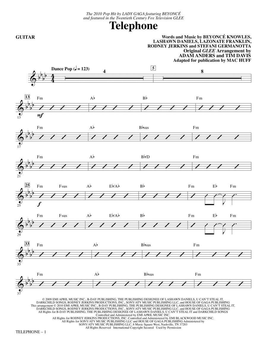 Telephone - Guitar Choir scores gallery preview page 1
