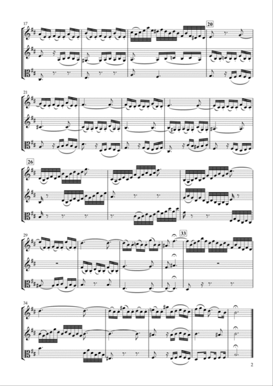 Sinfonia No.15 BWV.801 for Two Violins & Viola String Duet scores gallery preview page 2