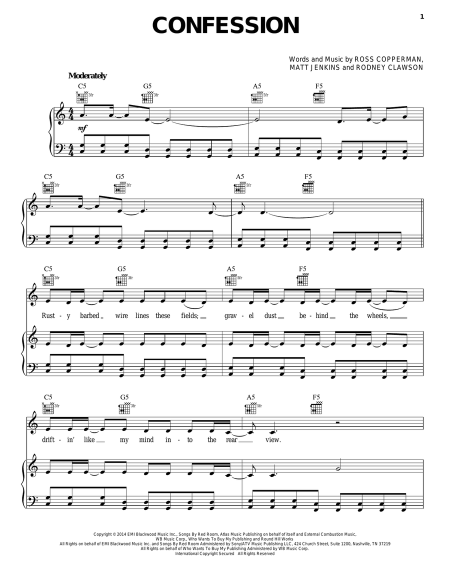 Confession Piano, Vocal, Guitar scores gallery preview page 1
