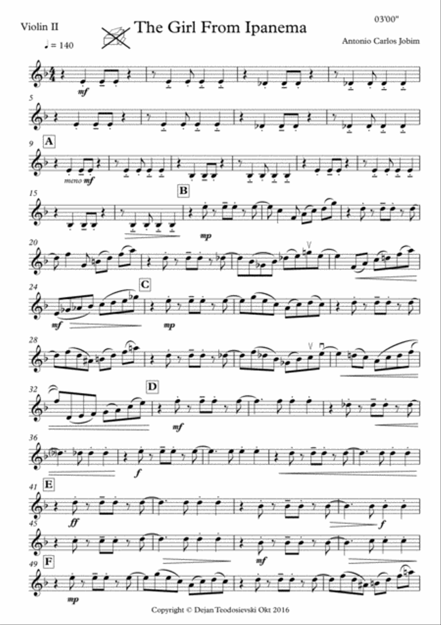 The Girl From Ipanema (Garota De Ipanema) String Quartet scores gallery preview page 5