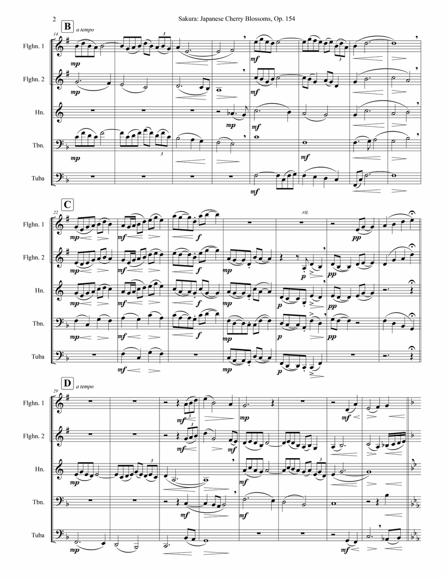 Sakura: Japanese Cherry Blossoms, Op. 154 Brass Quintet scores gallery preview page 6