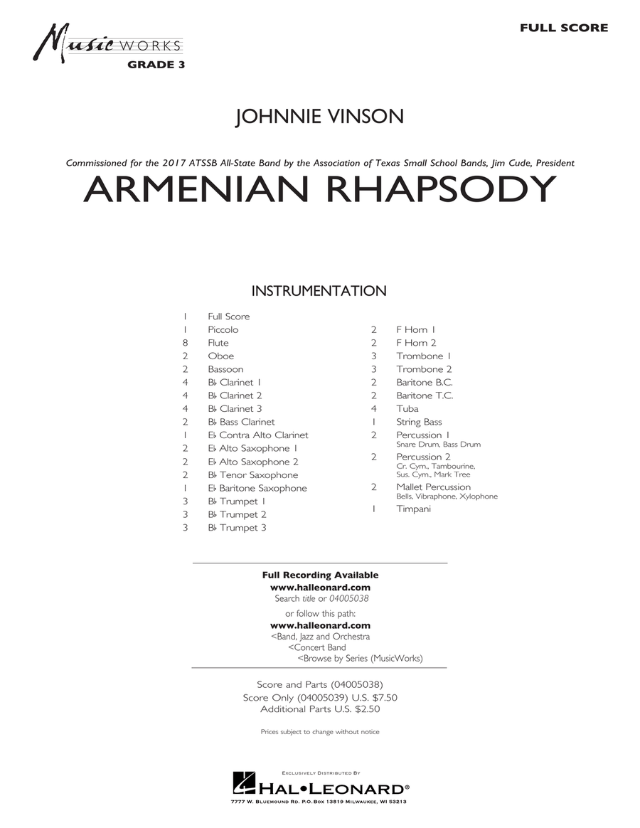 Armenian Rhapsody - Conductor Score (Full Score) Concert Band scores gallery preview page 1