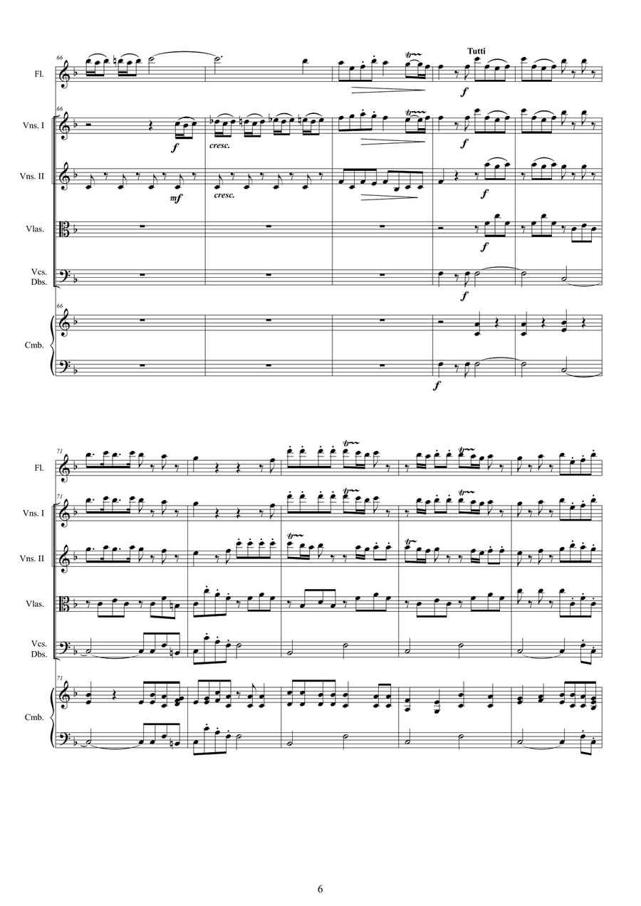 Vivaldi - Flute Concerto No.5 in F major Op.10 RV 434 for Flute, Strings and Cembalo Chamber Orchestra scores gallery preview page 6
