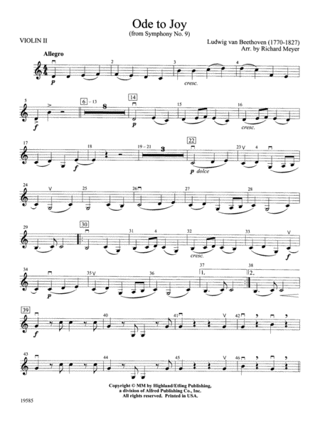 Ode to Joy from Symphony No. 9: 2nd Violin