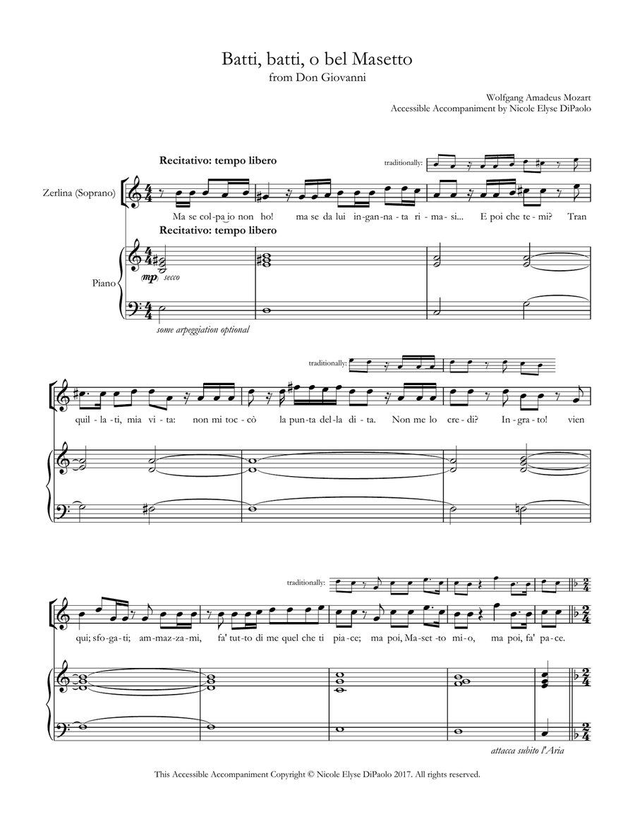 Batti, batti, o bel Masetto (Zerlina) from Don Giovanni - Accessible Accompaniments Edition Soprano Voice scores gallery preview page 1