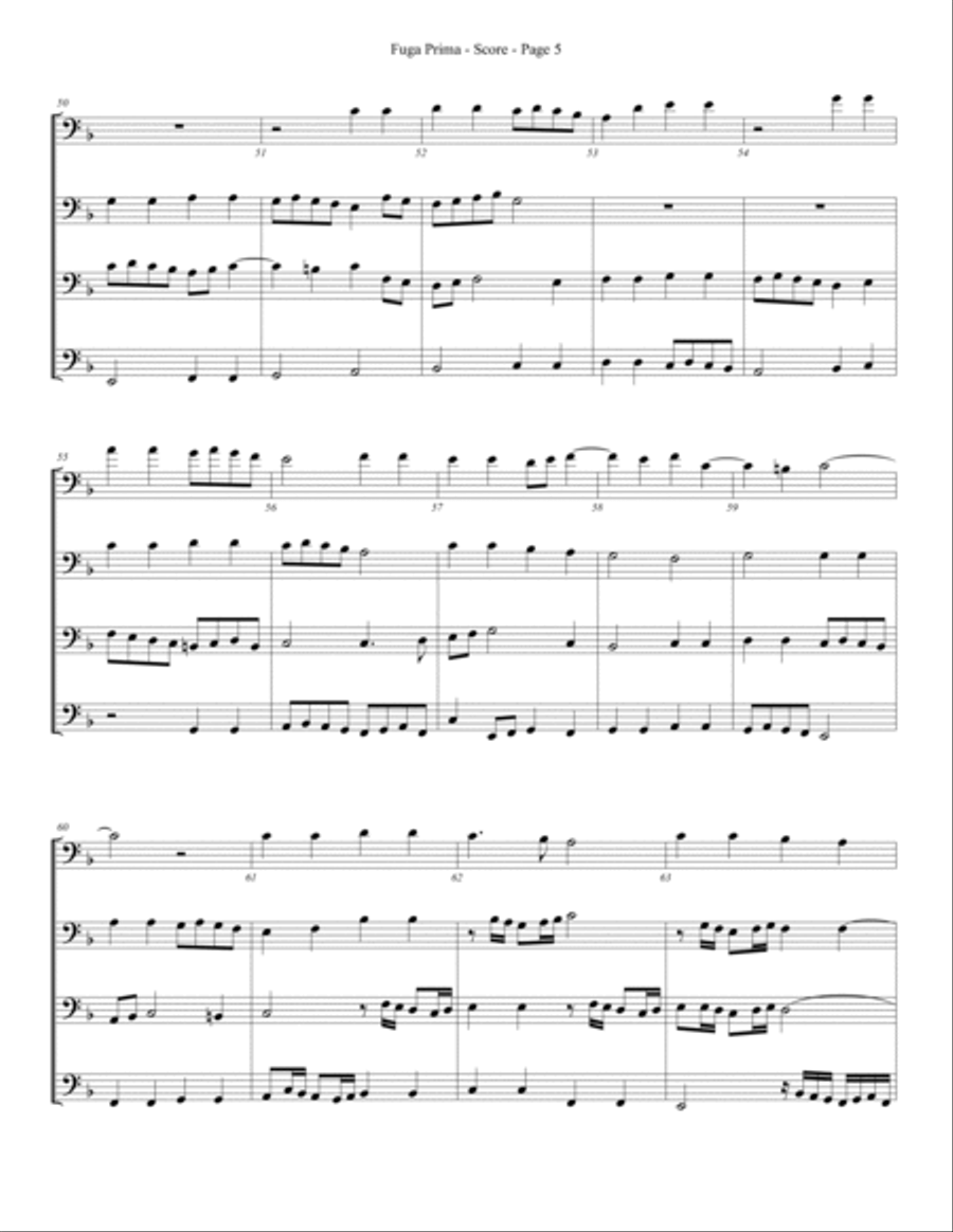 Fuga Prima for Trombone or Low Brass Quartet Brass Quartet scores gallery preview page 5