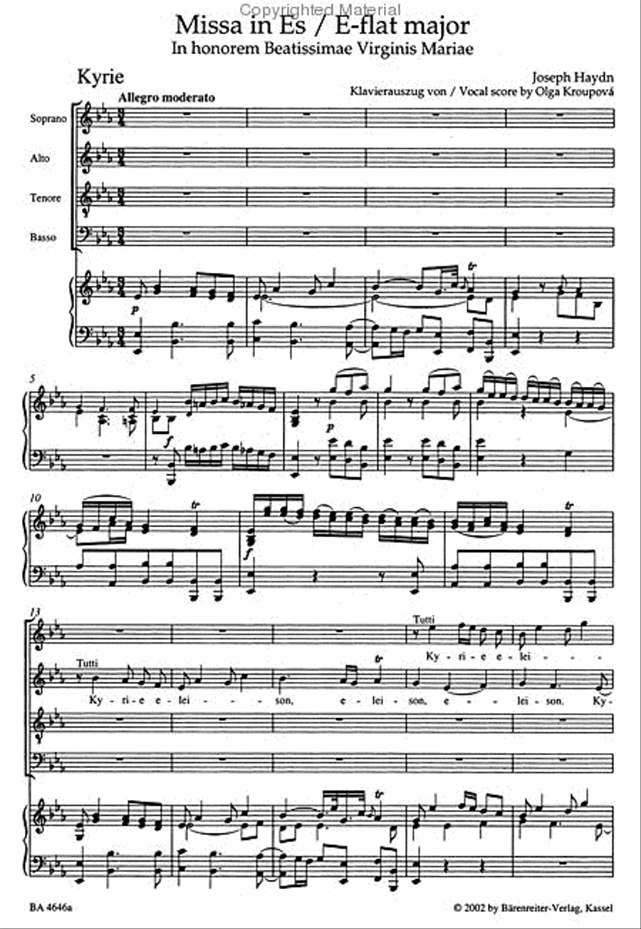 Missa in honorem Beatissimae Virginis Mariae E flat major Hob. XXII:4 'Great Organ Mass' 4-Part scores gallery preview page 3