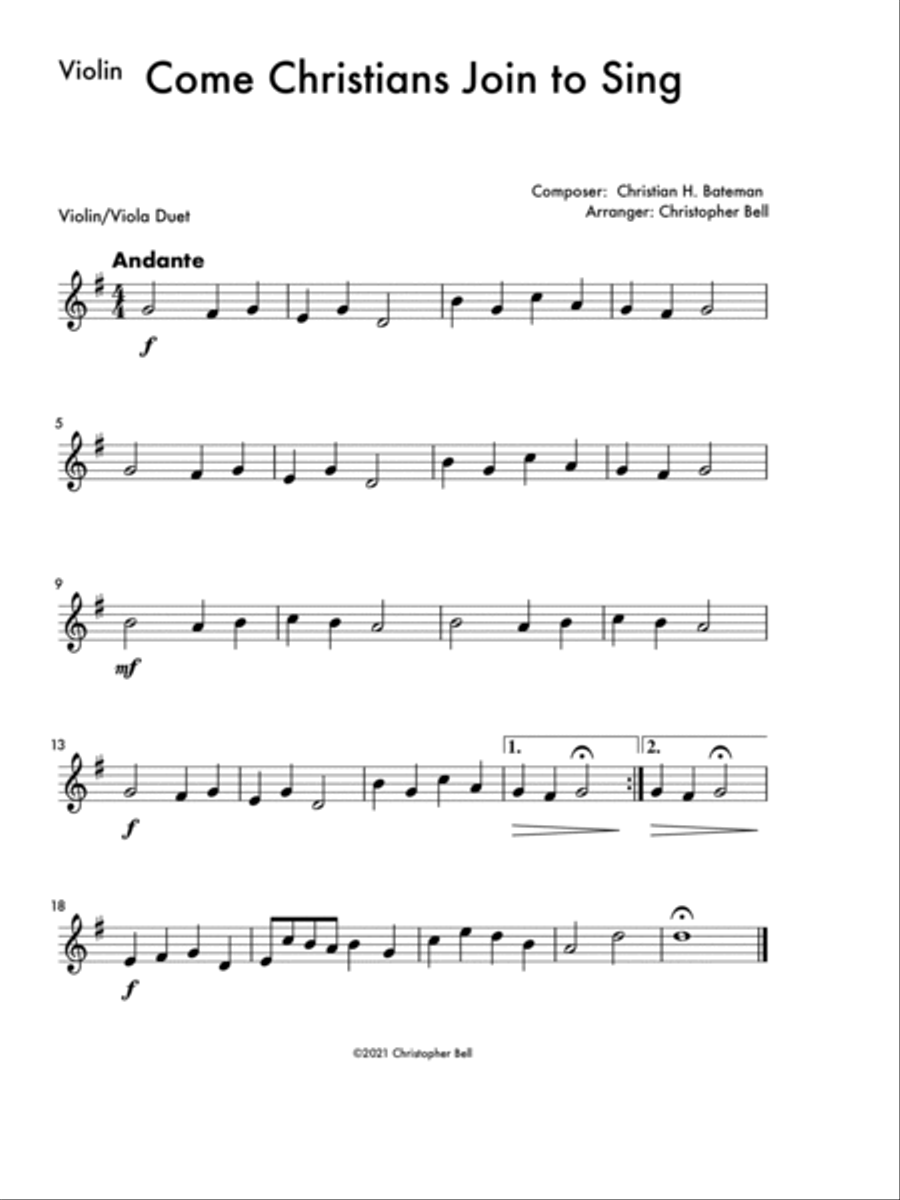 Come Christians, Join To Sing - Violin/Viola Duet String Duet scores gallery preview page 2