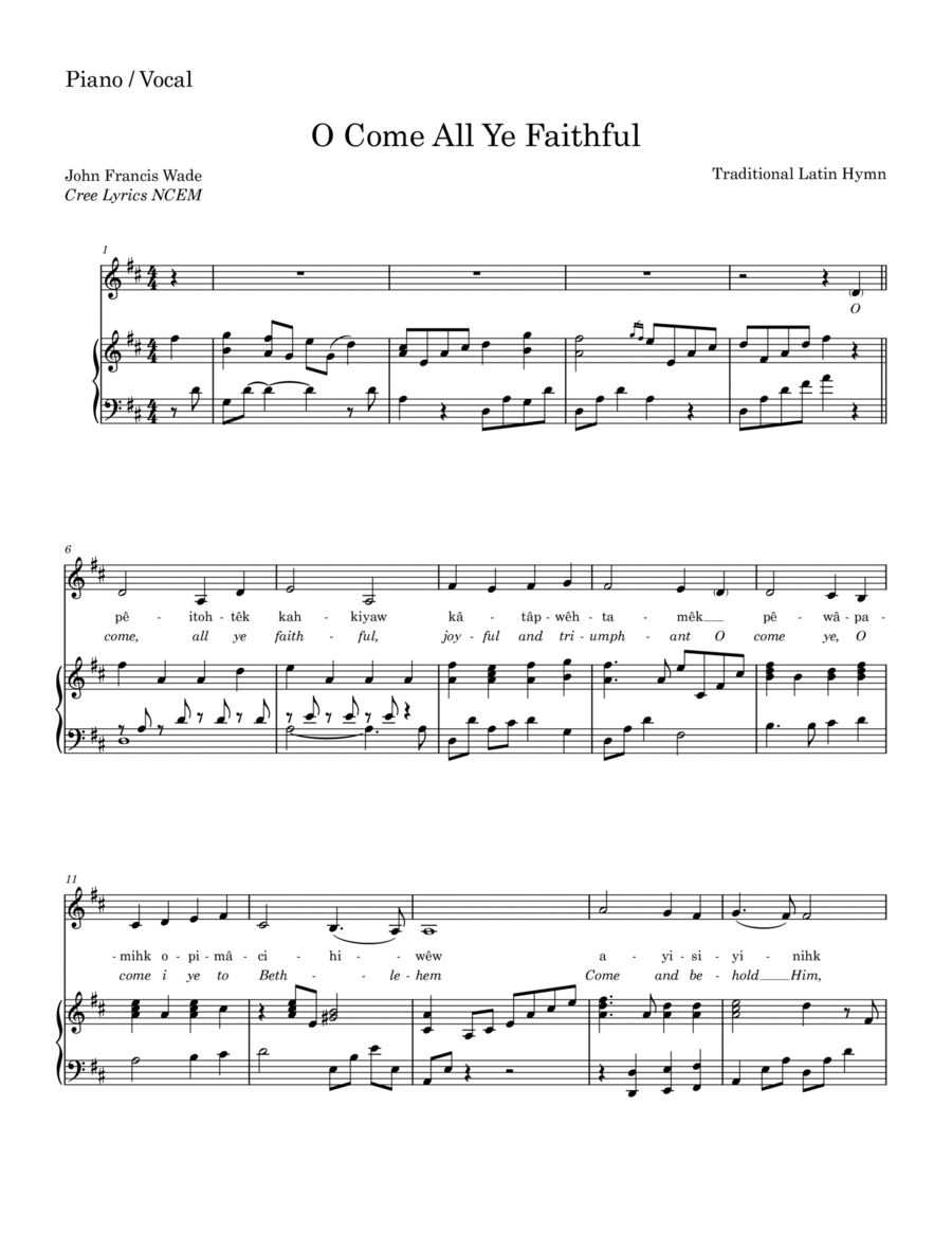 O Come, All Ye Faithful Piano, Vocal, Guitar scores gallery preview page 1