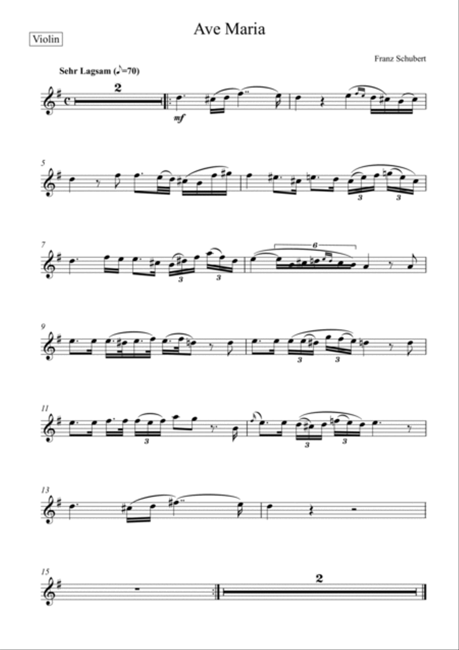 Franz Schubert - Ave Maria (Violin Solo) - D Key Violin Solo scores gallery preview page 3