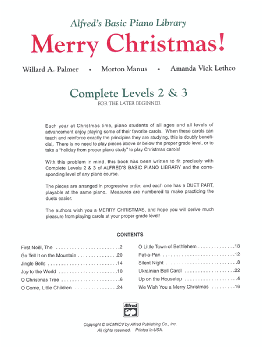Alfred's Basic Piano Course Merry Christmas! Complete Book 2 & 3 Piano Method scores gallery preview page 2