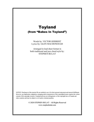 Toyland (from "Babes In Toyland") - Lead sheet arranged in traditional and jazz style (key of D)