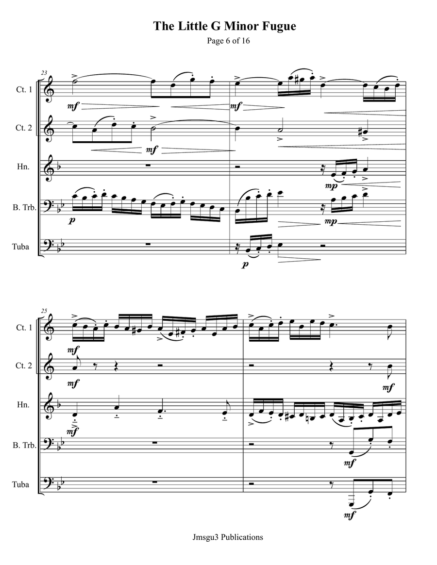 Bach: The Little Fugue in G Minor BWV 578 for Brass Quintet Brass Quintet scores gallery preview page 6
