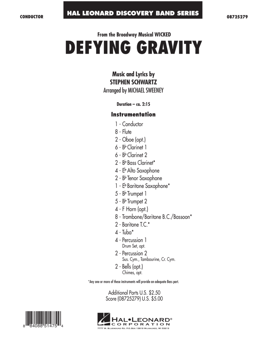 Defying Gravity (from Wicked) - Conductor Score (Full Score) Concert Band scores gallery preview page 1