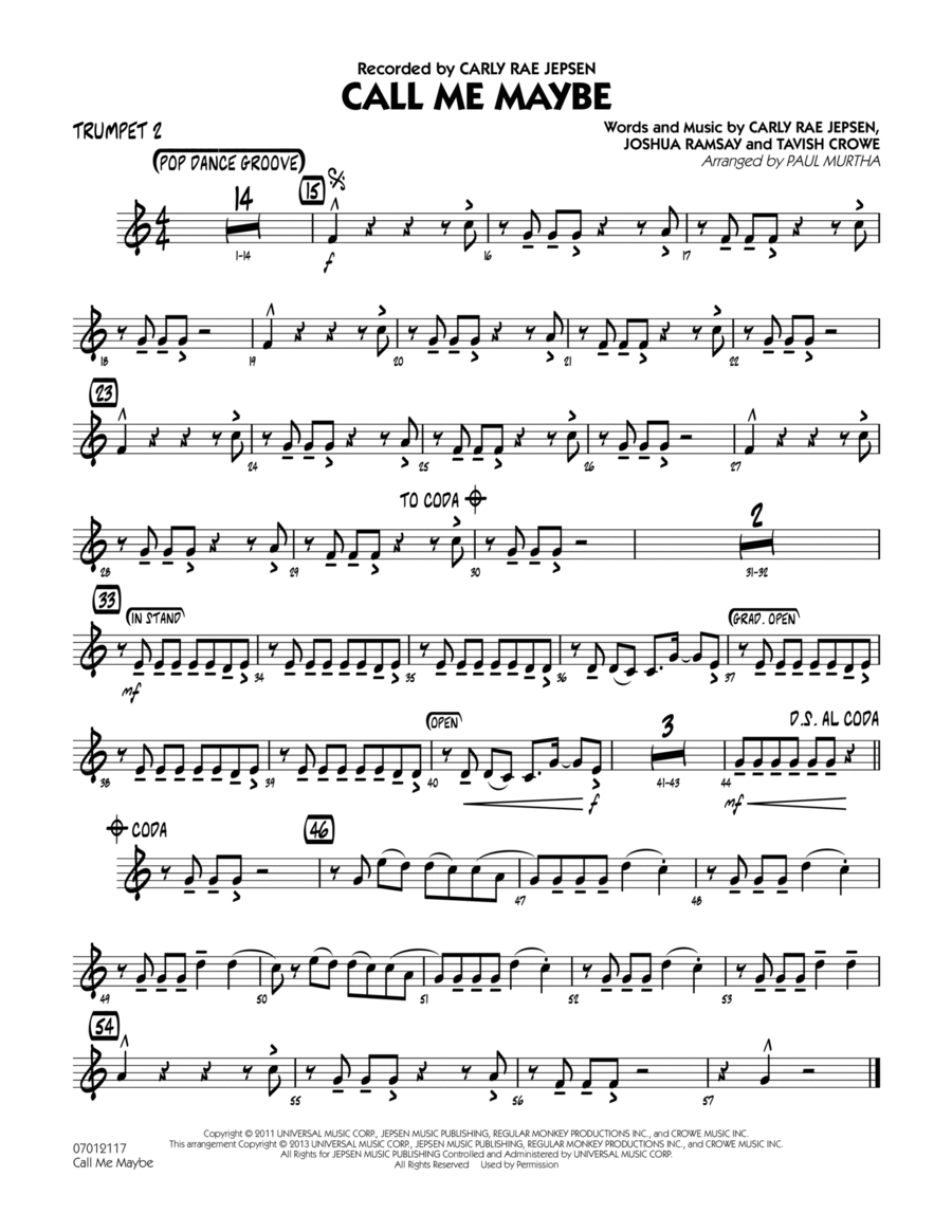 Call Me Maybe - Trumpet 2 Jazz Ensemble scores gallery preview page 1