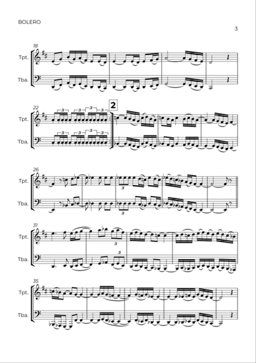 BOLERO - RAVEL - TRUMPET & TROMBONE Brass Duet scores gallery preview page 3