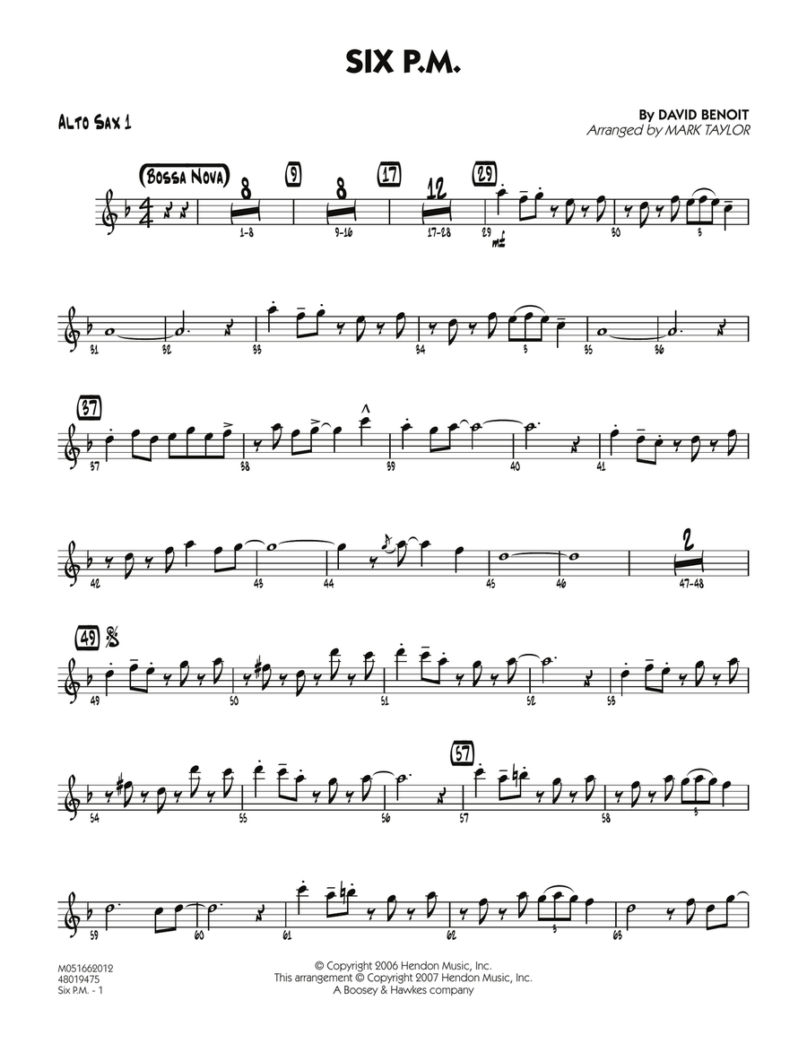 Six P.M. - Alto Sax 1 Jazz Ensemble scores gallery preview page 1