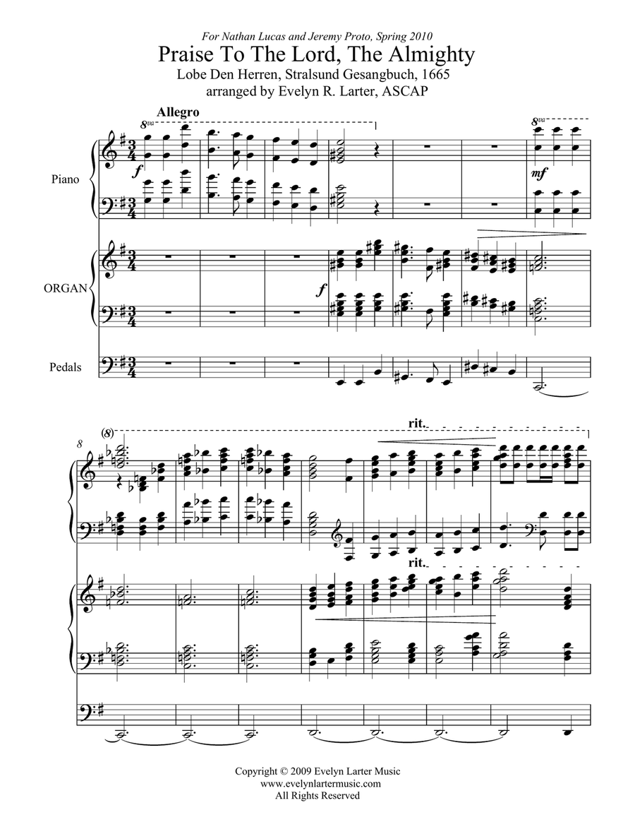 Praise To The Lord, The Almighty Score and Parts scores gallery preview page 1