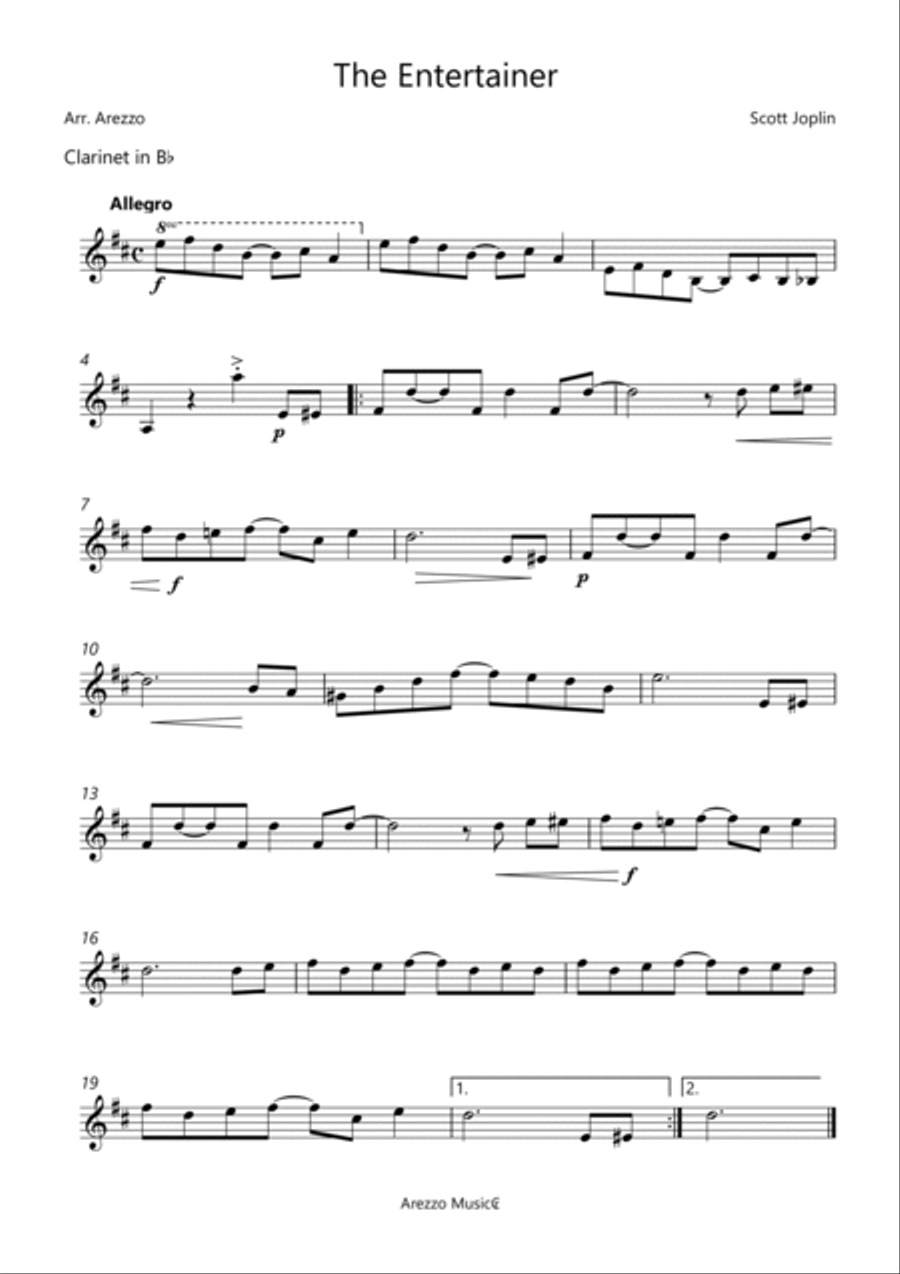 The Entertainer Clarinet and Cello sheet Music - short Version  B-Flat Clarinet scores gallery preview page 2