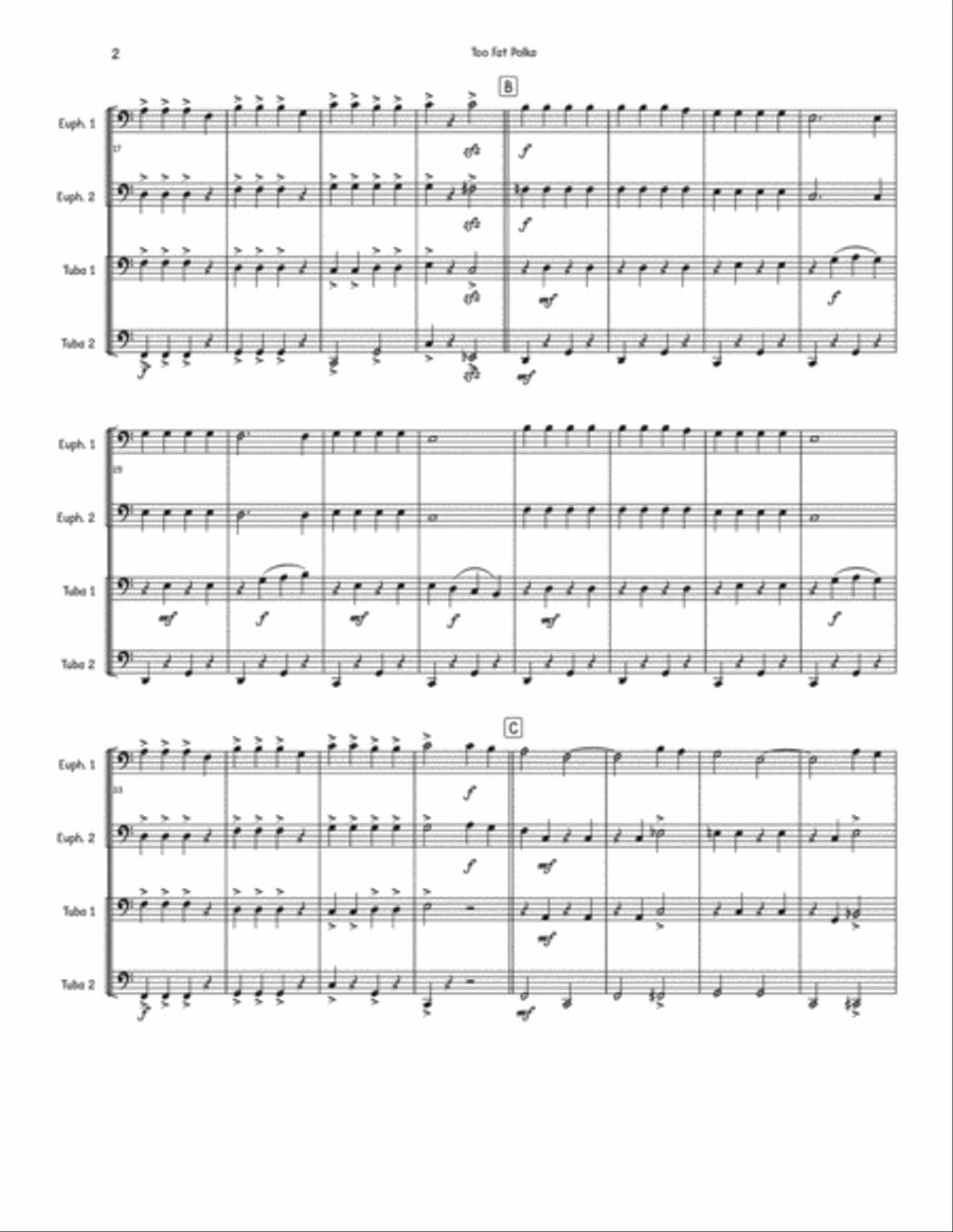 Too Fat Polka (She's Too Fat For Me) Brass Quartet scores gallery preview page 2