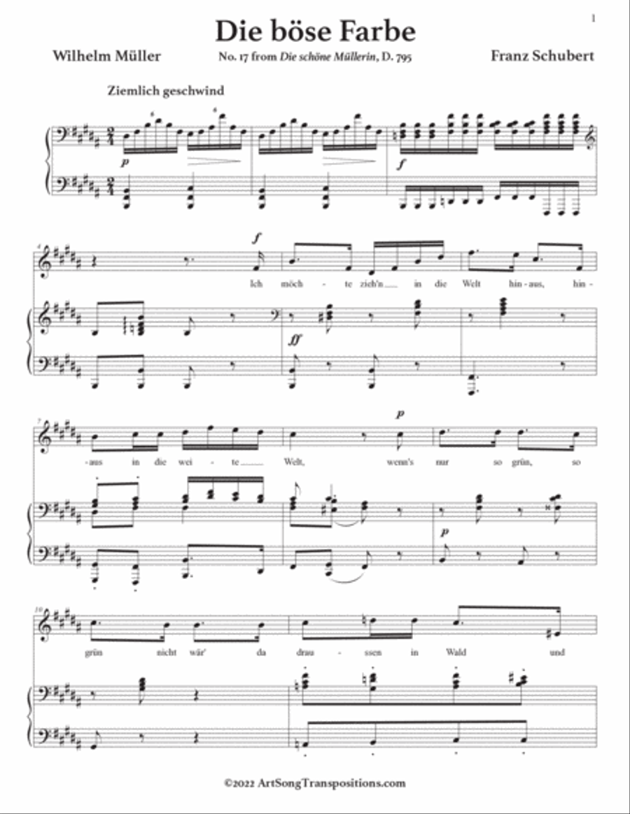SCHUBERT: Die böse Farbe, D. 795 no. 17 (transposed to B major) Voice scores gallery preview page 2