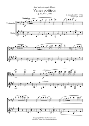 Valses poeticos Op. 10, (# 1, 2, 4) for cello and guitar
