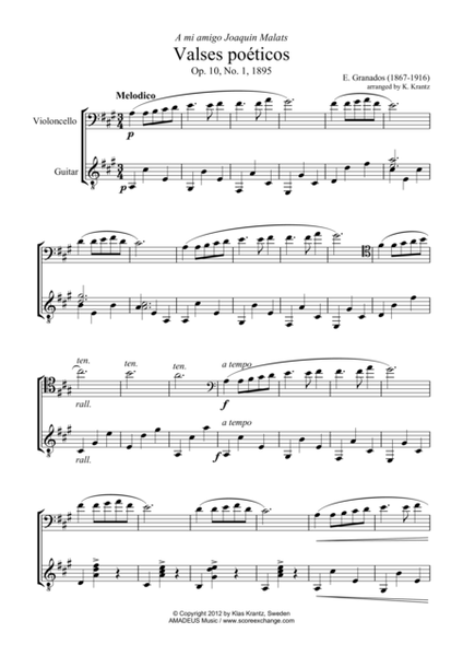 Valses poeticos Op. 10, (# 1, 2, 4) for cello and guitar image number null