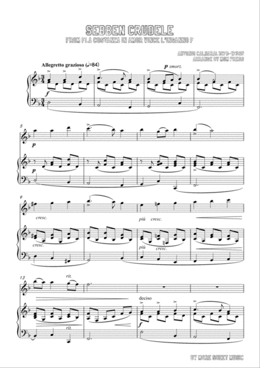 Caldara-Sebben crudele, for Flute and Piano Flute Solo scores gallery preview page 3