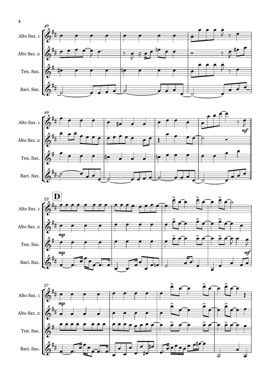 Forget You Saxophone Quartet scores gallery preview page 4