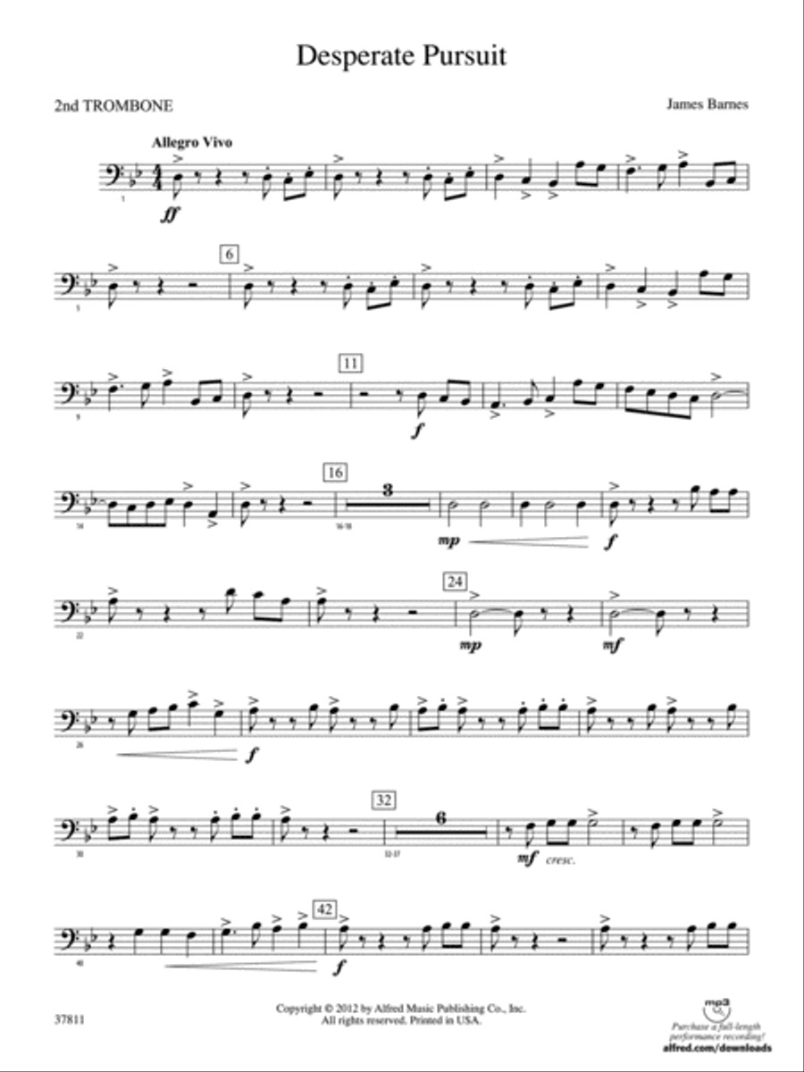 Desperate Pursuit: 2nd Trombone Concert Band scores gallery preview page 1